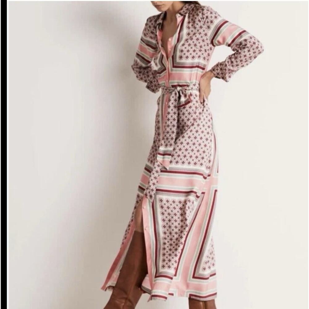 Boden Maxi Dress Size 14 Pink Silk Blend Long Sleeve Collared Shirt Dress Modest